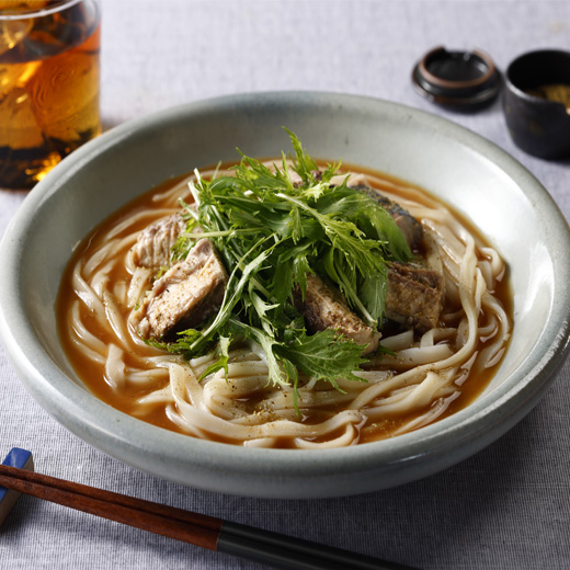 サバ缶と水菜のぶっかけ冷やしほうとう
